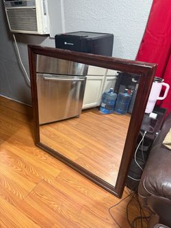Large Wall Mirror with Dark Wood Frame