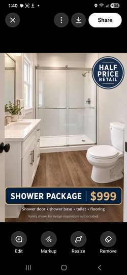 Kohler  Glass Door, Shower Base, Toilet & Floor
