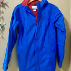  Kids L Blue COLUMBIA Omni Tech Full Zip Hooded Rain Jacket Waterproof EXC 