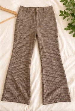 Brown Plaid Flare Trousers