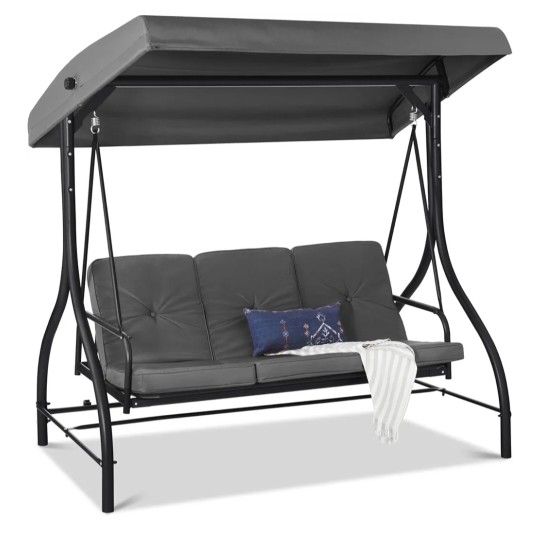 MAMIZO 3-Seat Outdoor Patio Swing, Porch Swings, Backrest Bench Sets, Glider Swing Bed Chair W/Adjustable Canopy, Thickened Removable Cushions, for Ou