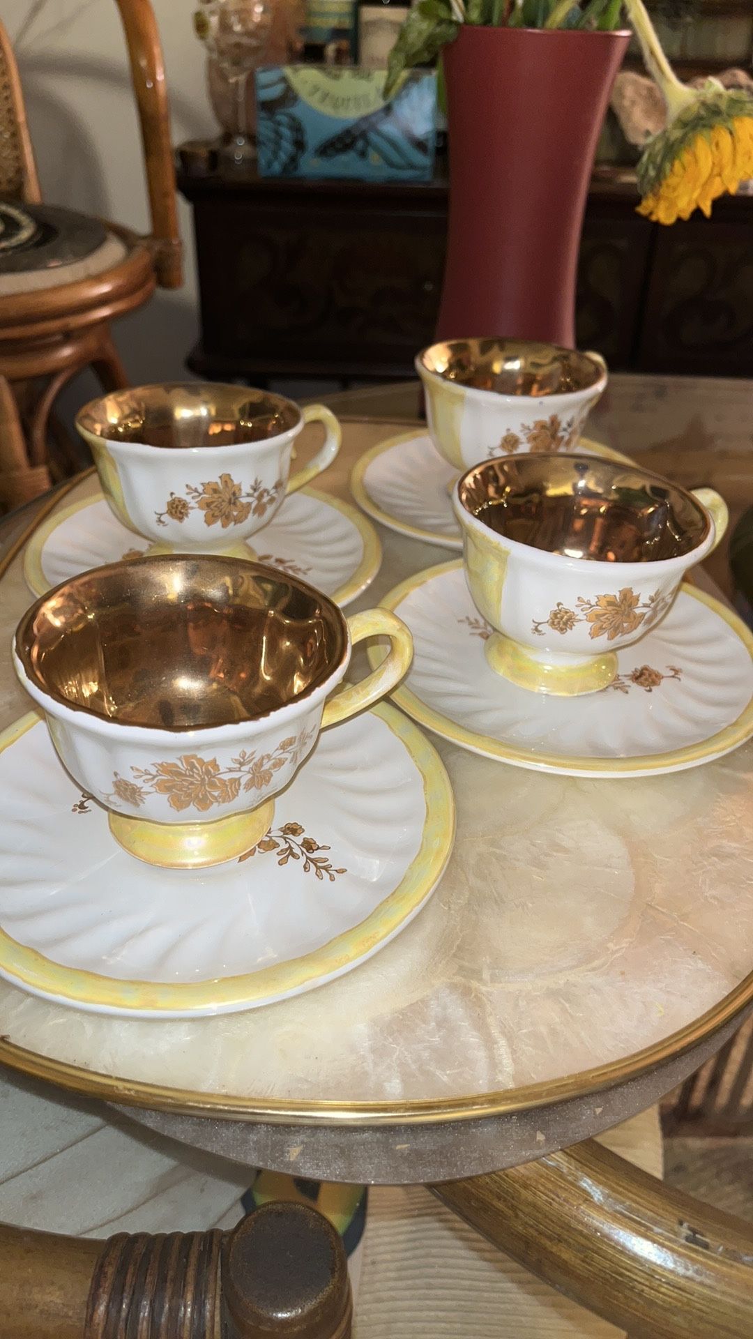 Vintage OSPA 24 K Gold Plated And Leafed Meg And Saucer Set 