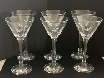 Set of 6 Grey Goose Stemmed Martini Etched Glasses 5oz 6.75” Tall Flute New 2024