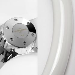 W-Power 457mm White Wood Grip 5-Hole Chrome 4-Spoke 18-Inch Steering Wheel +Horn -(3-SW-8949-CH-WH