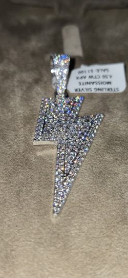 Solid Silver & Moissanite Bolt Pendant 4.50 CTW