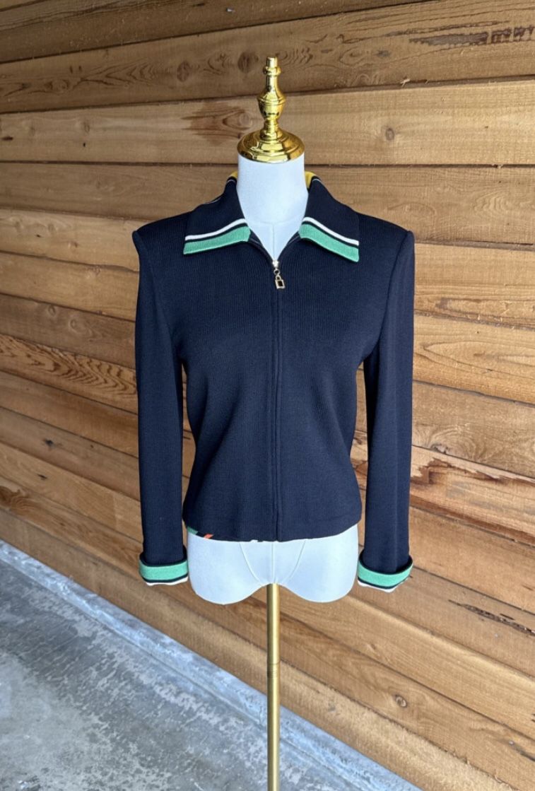 ST JOHN Black Multi Striped Sweater