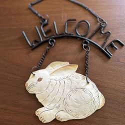 Vintage Metal Rabbit Welcome Sign! 