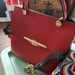 Luana Ferracuti Top Handle Satchel Handbag Italian Leather Red And Medium Strap Bag New