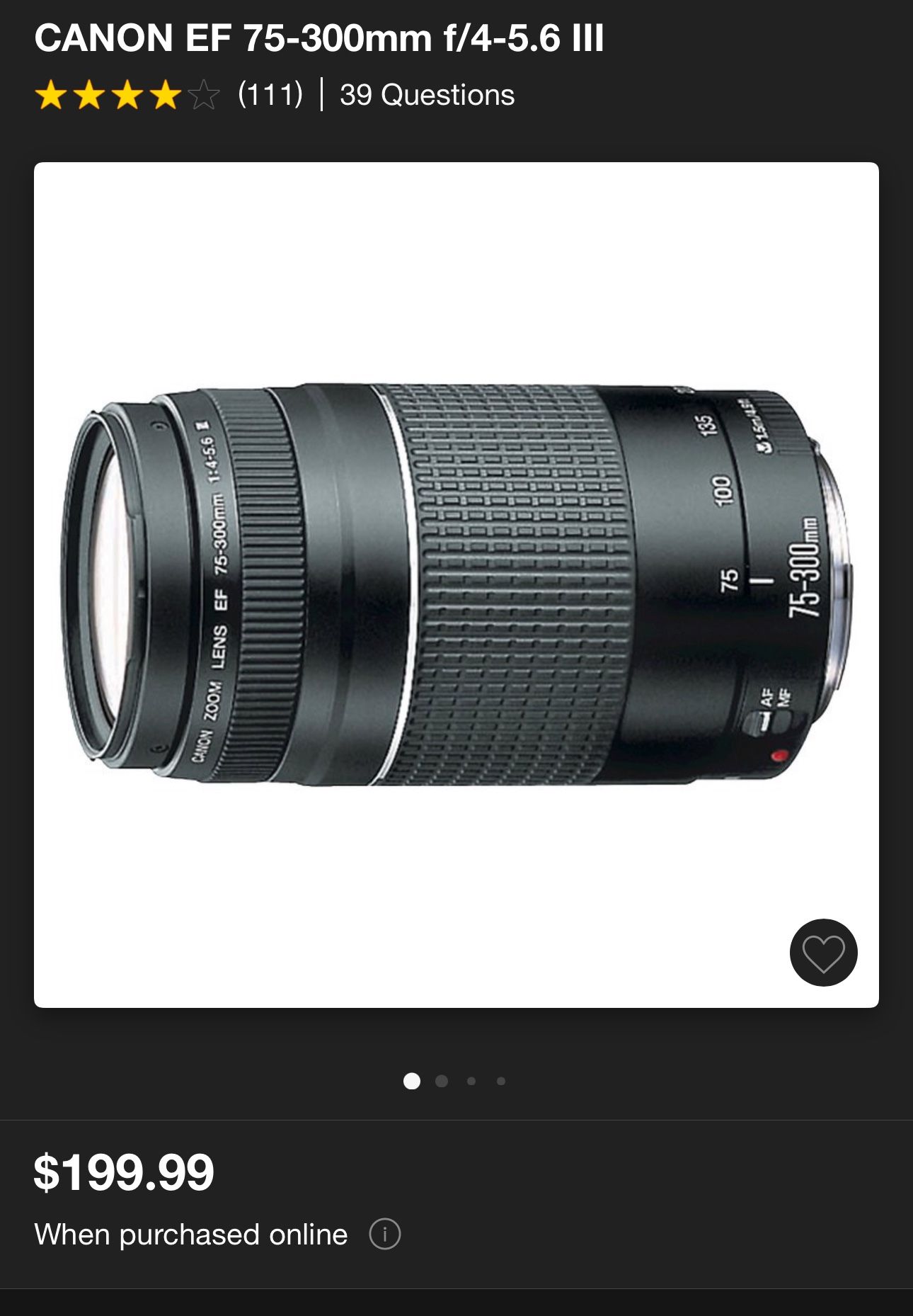 Canon EF 75-300mm f/4-5.6 III Telephoto Zoom Lens for Canon SLR Cameras