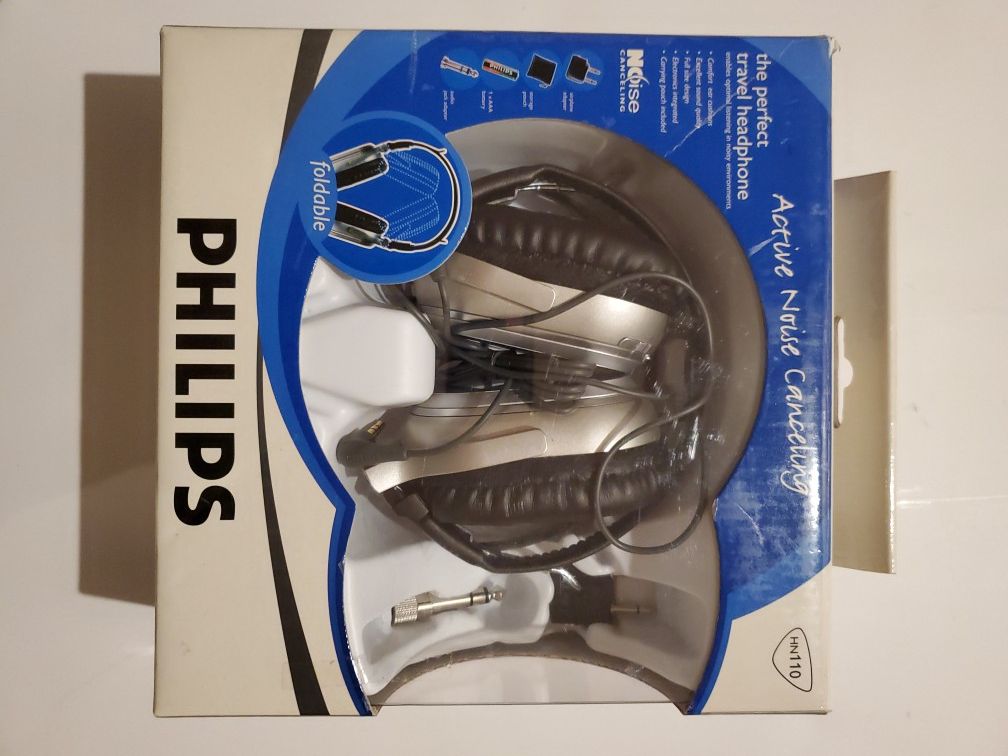New Genuine Philips SBC HN110 Noise Canceling Headband Headphones Silver. 1027