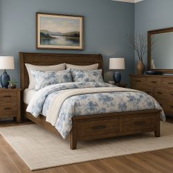 California King Sleigh Bed Frame + Matching 6-Drawer Dresser – Excellent Condition