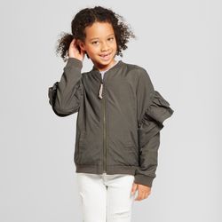 Ruffle sleeves and back bomber Jacket