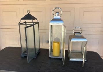 Set of 3 metal, Ruane 25.5" Indoor/Outdoor Lantern - Black and Silver color. Camden Lantern