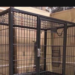 HEAVY DUTY DOG CRATE 37" 37L×23W×30H Kennel Anti Rust Pet Playpen With Tray Pan And Black Wheels