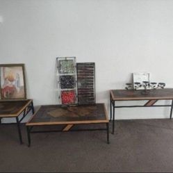 1 Of A Kind! Imported South African Stone Iron 3 Piece Table Set