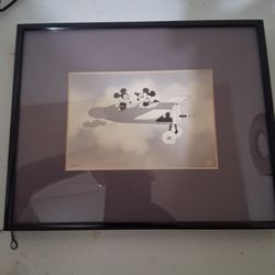 mickey/minnie in a plane vintage pIcture framed