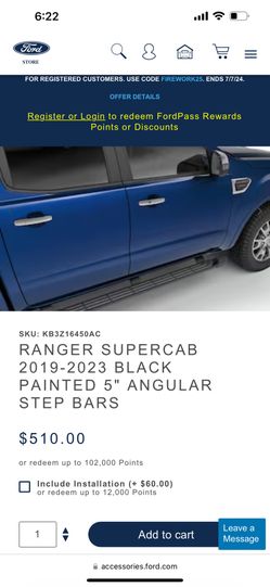 2019-2023 FORD RANGER SUPERCREW OEM LF RH OEM STEP RUNNING BOARDS