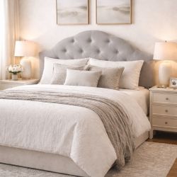 PRICE REDUCED – Gray Tufted King Headboard – Adjustable Height