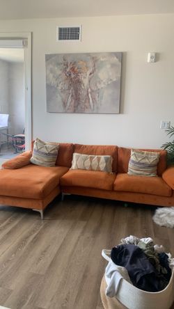 Orange couch with 3 pillows free frame