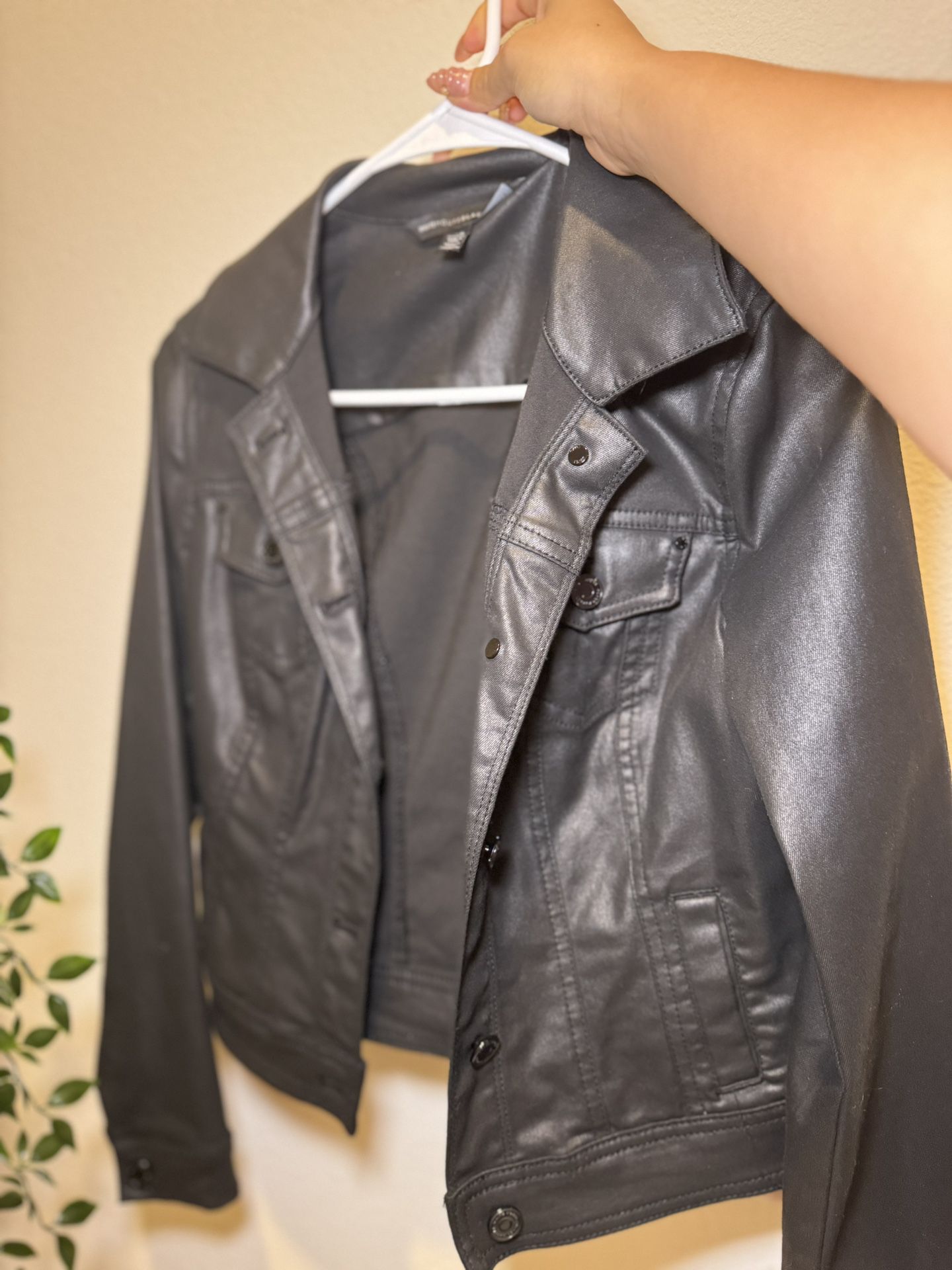White House Black Market Coated Denim Jacket That Looks Like Leather