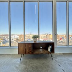 Midcentury Modern Minimalist Brown Solid Wood TV Entertainment Stand Media Console (🚚 FREE Delivery) 