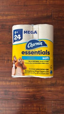 Charmin Essentials SOFT 2 Ply Sheets Toilet Paper: 6 MEGA Rolls = 24 Rolls