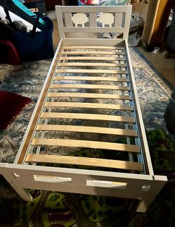 Grey and white Wood Toddler Bed Frame with Slats