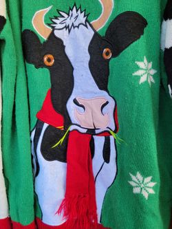Cow Mens Ugly Christmas Sweater Size xxl Bell Scarf Holiday Jolly Snowflake Animal