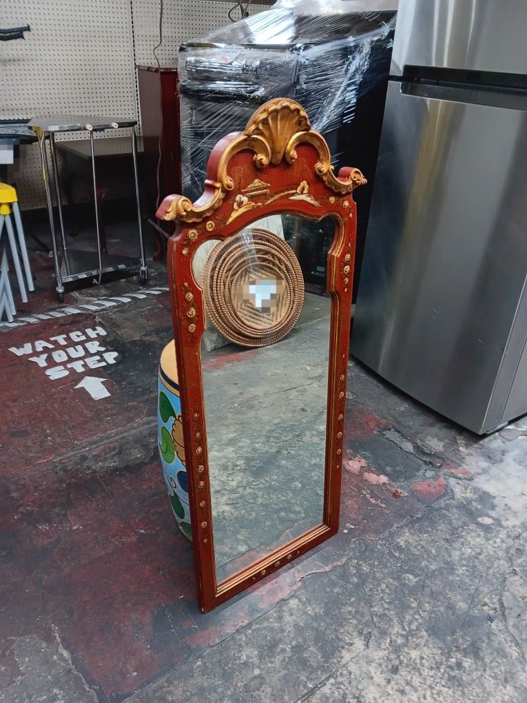 Vintage Lacquer Chinoiserie Wall Mirror Made In Italy