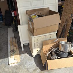 Twin Bed, Chest of drawers, bed side table and house goods