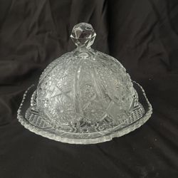 Vintage Ornate Starburst Press Butter Dish With Lid