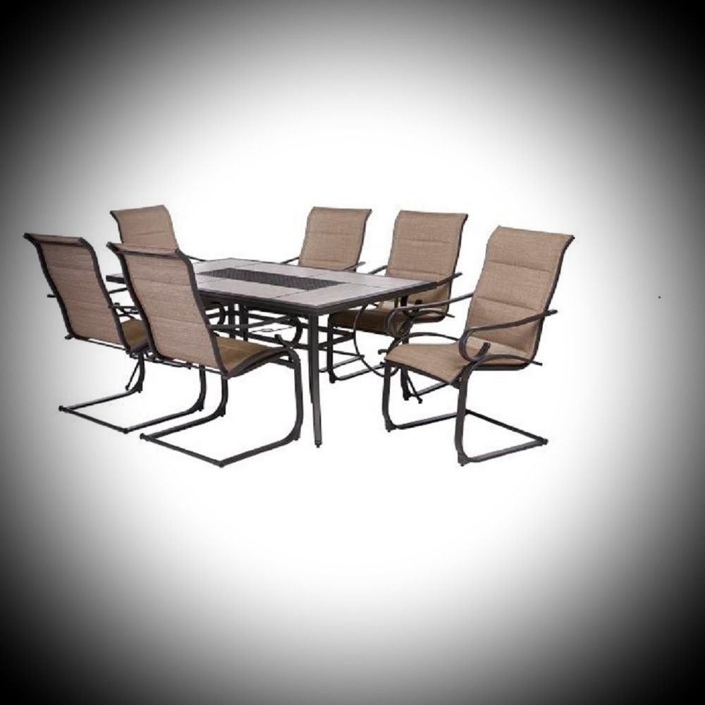 New Hampton Bay Crestridge 7-Piece Padded Sling Outdoor Dining Set in Putty ☆Retail Price:$697 +Tax☆