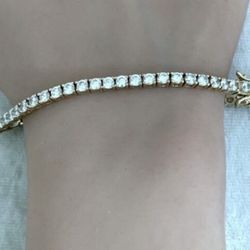 Gold Over Sterling Silver CZ 7.25” Tennis Bracelet 