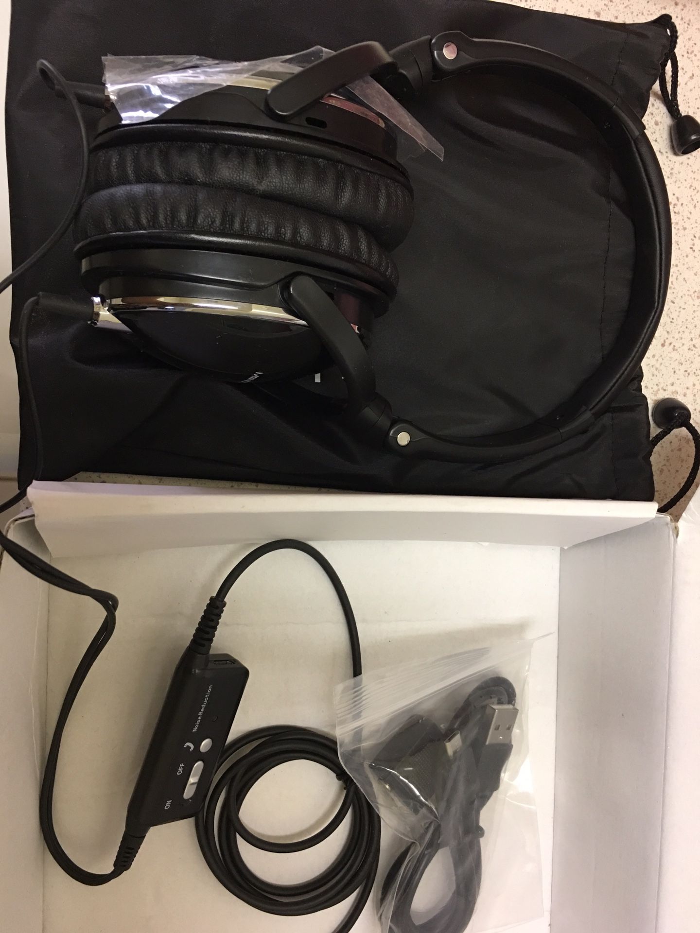 Active Noise Cancelling Headphones with Mic, MonoDeal Over Ear Deep Bass Earphones, Folding and Lightweight Travel Headset with Carrying Case - Black