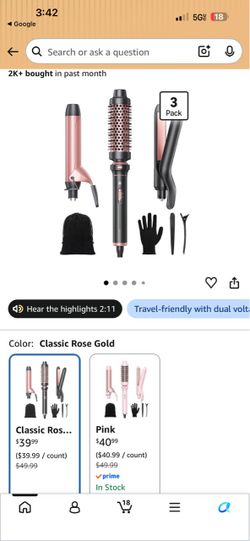 3-Pack Hair Styling Tool Set Rose Gold