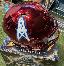 Warren Moon Signed Houston Oilers Football Helmet Inscribed HOF 06 Red Chrome