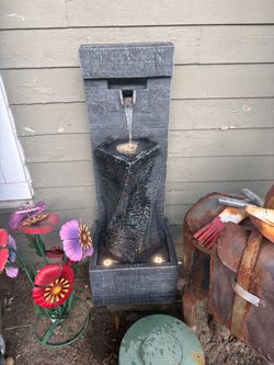 Outdoor Stone-Look Water Fountain with Lights