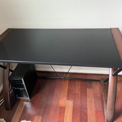 Black tempered Glass Desk and Printer Stand