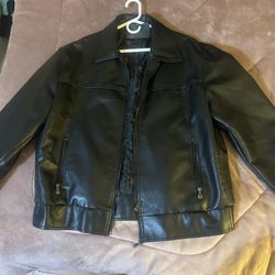 Black Faux Leather Bomber Jacket with Zip Pockets