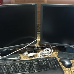 Computer Monitors, Mouse, And Key Board 