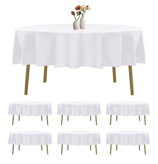 Wedding Table Cloths - 8ft Round White & Burlap