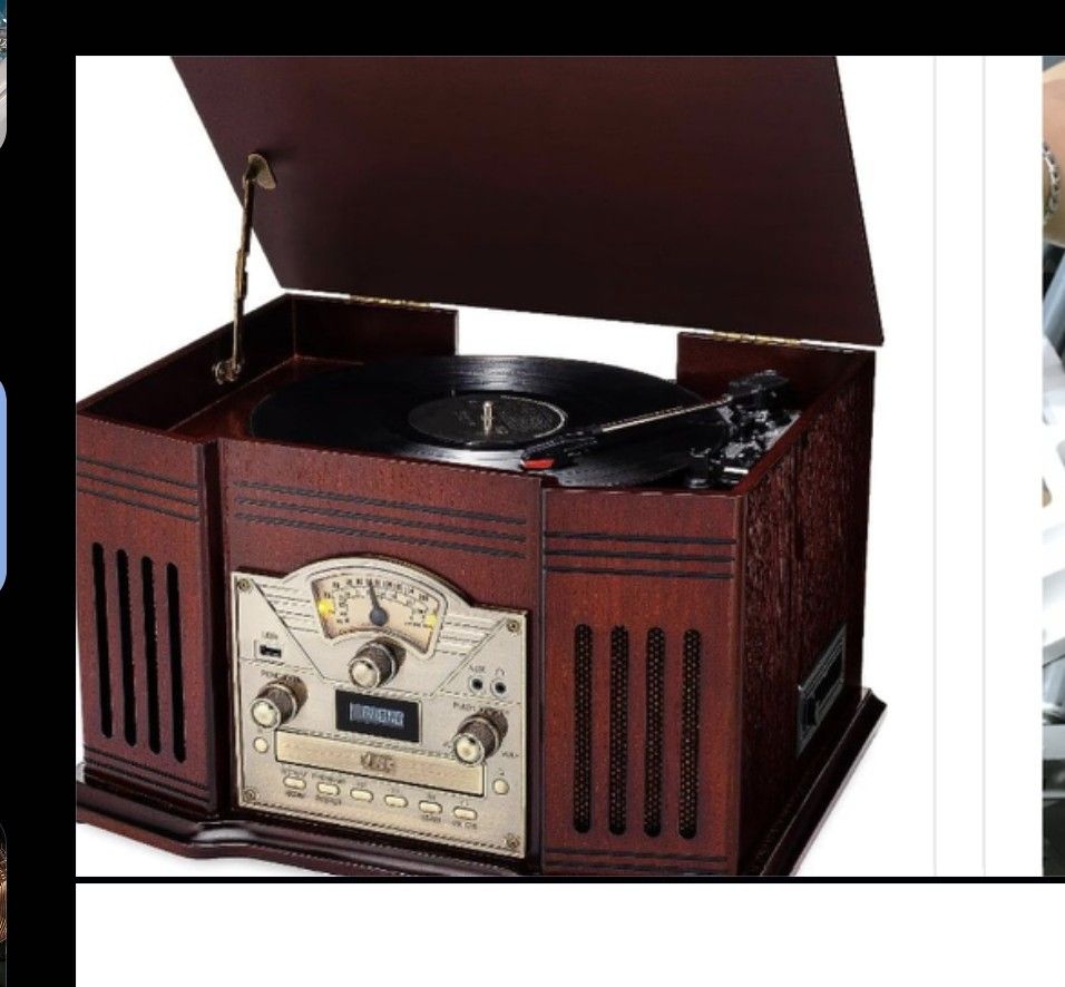 All In One 3 Speed Record Player, Bluetooth, CD, and Cassette.