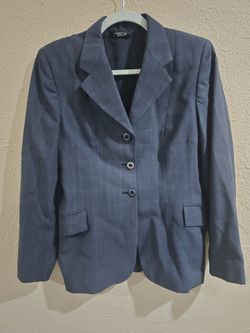 Grand Prix Women’s Navy Blue Plaid Wool Equestrian Blazer Size 14 Regular