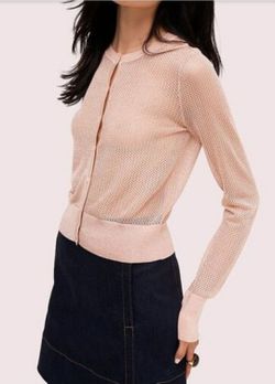 Kate Spade size M "lurex" soft rose pink designer cardigan sweater top blouse