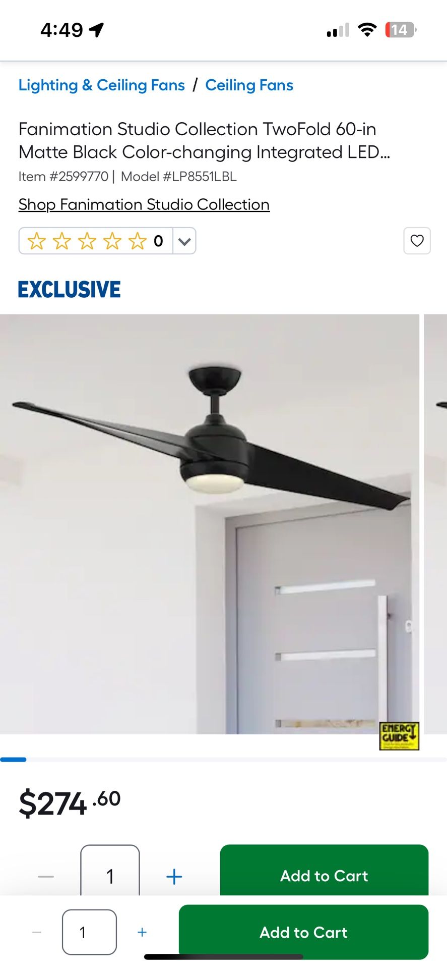 Fanimation Twofold 60 Inch DC Ceiling Fan