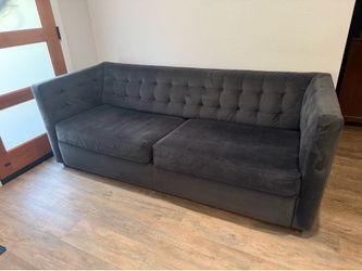 West Elm Rochester Dark Grey Tuxedo Tufted Velvet Sofa - freshly cleaned - delivery available