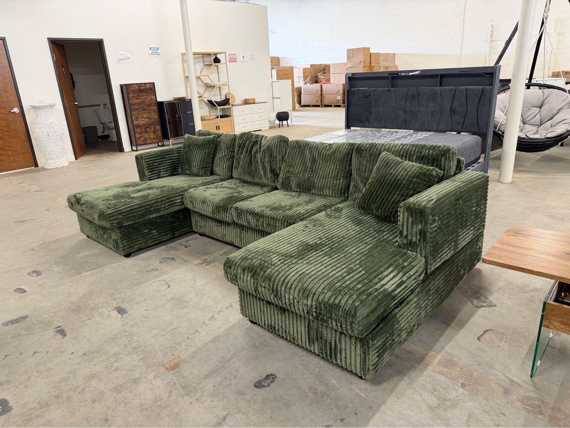 Brand new in box green corduroy sectional only $550