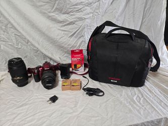 Nikon D3100 Red + Two Lenses and Carry Bag