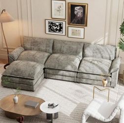 L-Shaped Sofa Couch With Reversible Chaise And Movable Ottoman