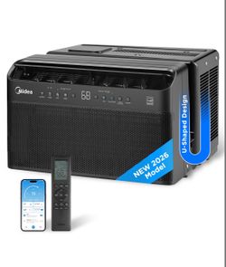 JET BLACK LIMITED EDITION Midea U Shaped Window Air Conditioner For Bedroom – 6000 BTU, Smart Control, Inverter Technology – Room Darkening Side Vents
